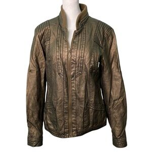 Ruff Hewn Bronze Metallic Moto Zip Jacket Coat (Size M)